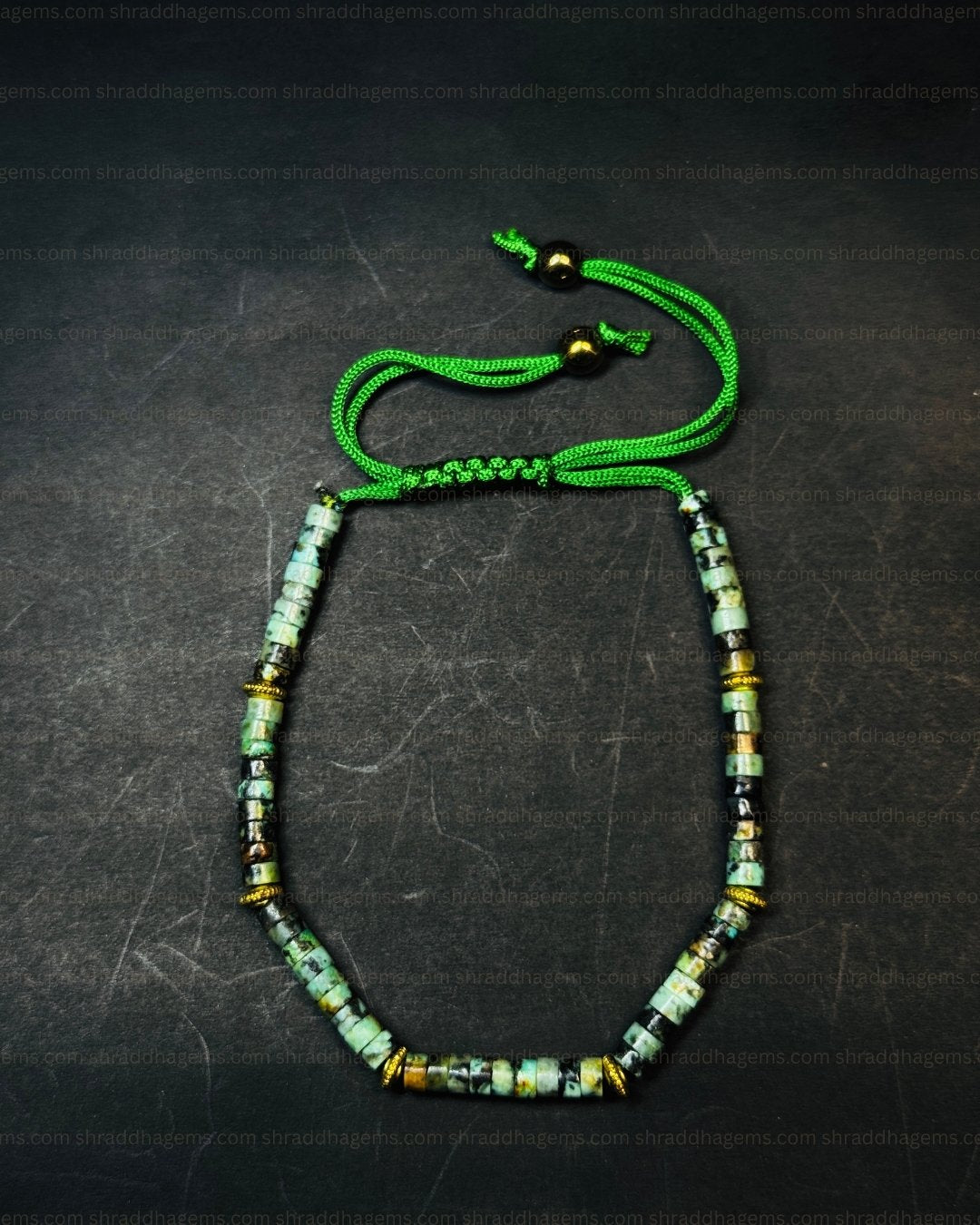 Natural African Turquoise Braided Bracelet – Handmade Crystal Healing Stone for Wisdom, Growth & Positive Energy