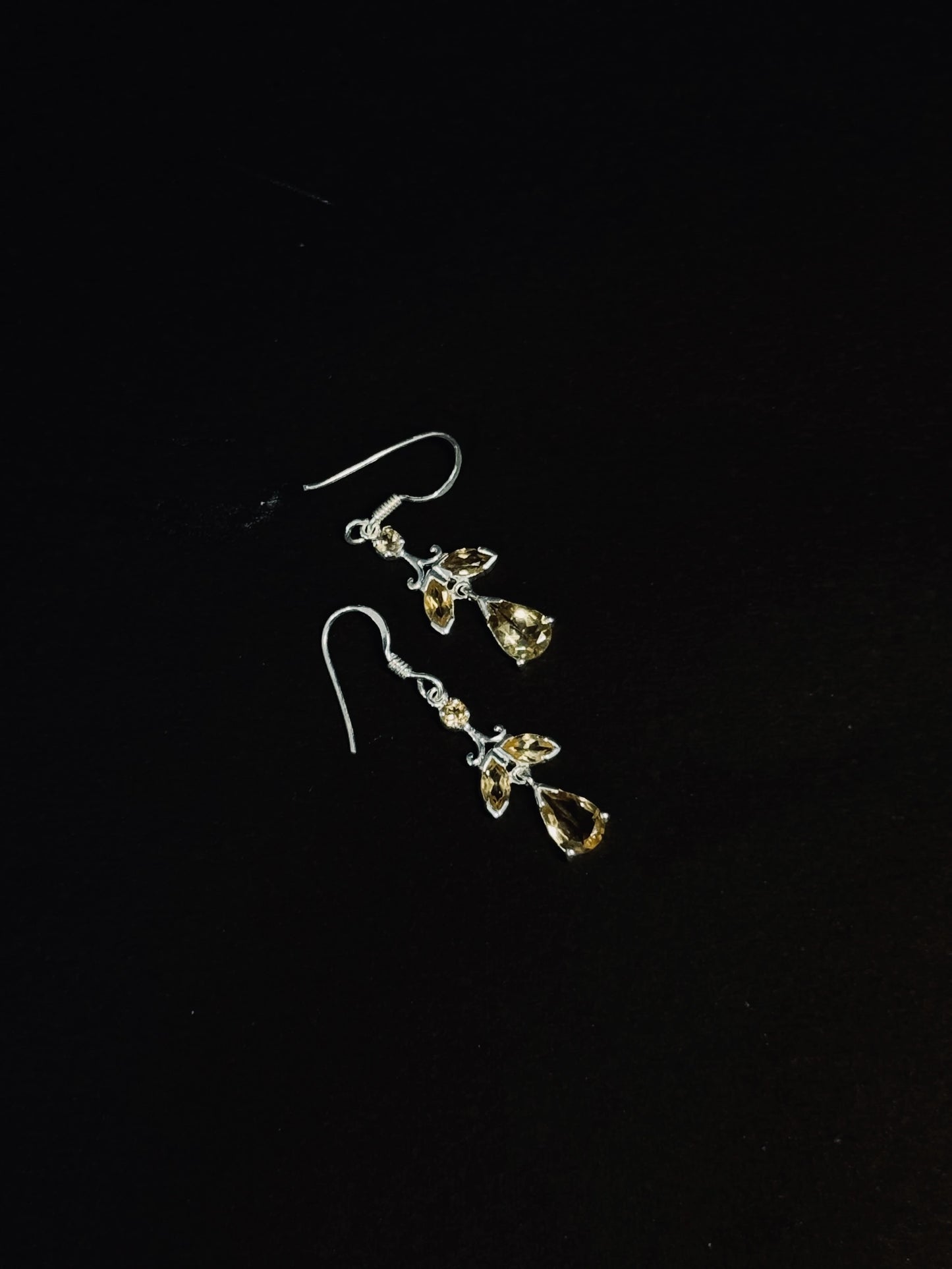 Natural Citrine Floral Drop Earrings – 925 Sterling Silver Leaf & Teardrop Cluster | November Birthstone