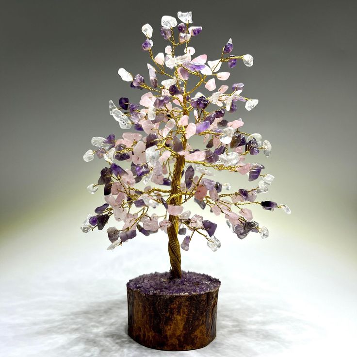 Pink&Purple&Transparent Stone Tree For Home Decor