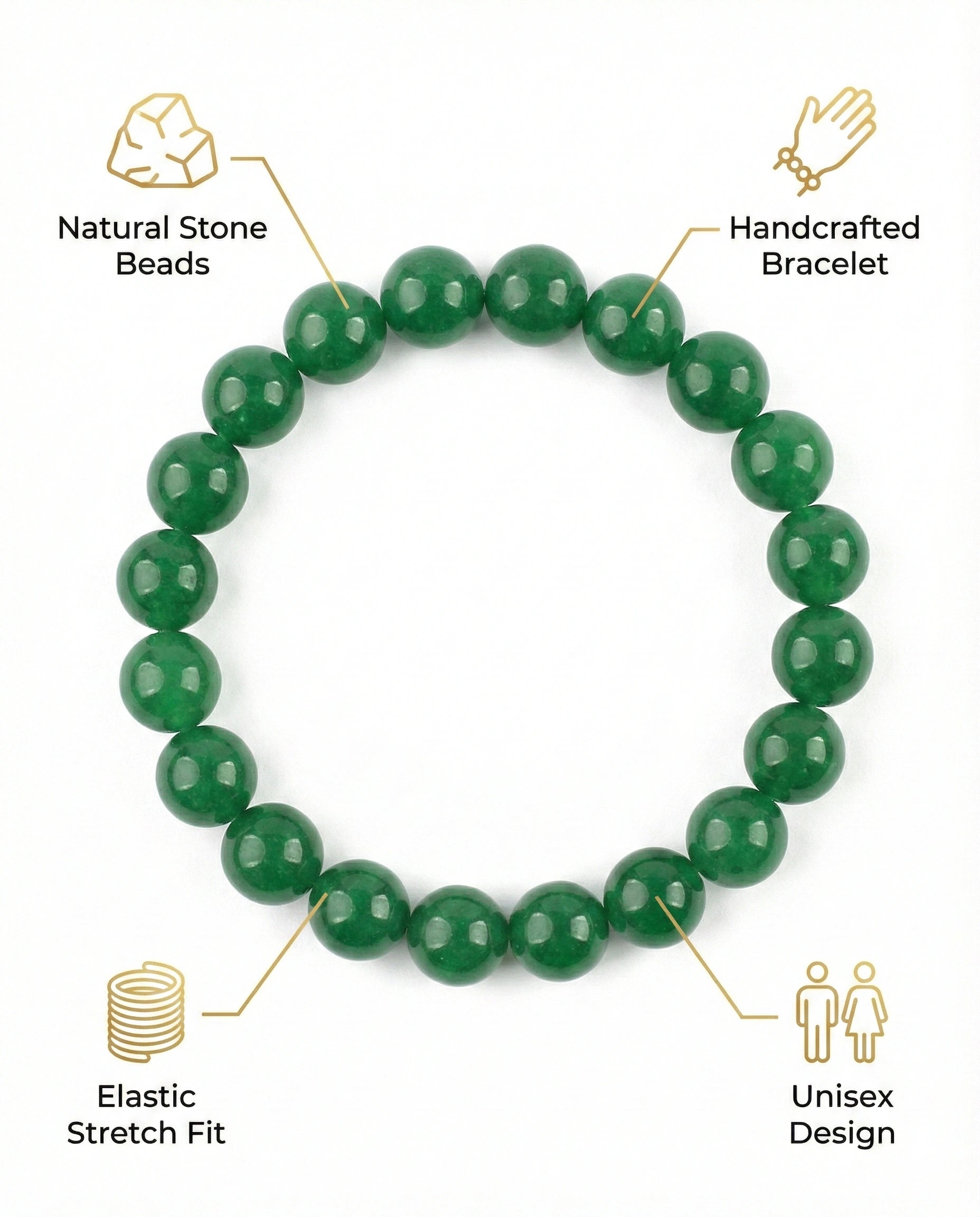 Attract luck and prosperity with this Natural Green Jade beaded bracelet. Handcrafted with premium 8mm green gemstones for harmony and abundance.