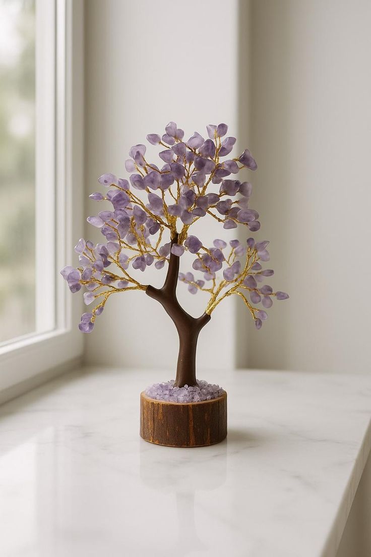 Purple Stone Tree For Home Decor