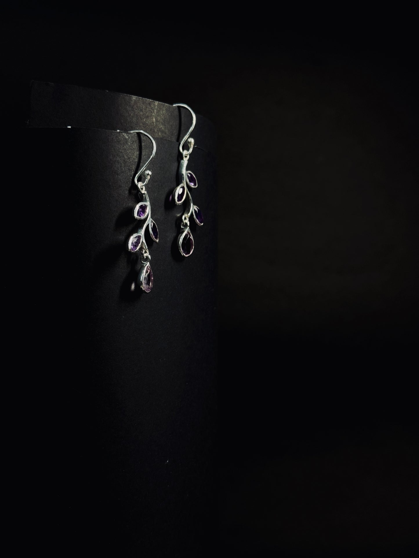 Natural Amethyst Cabochon Drop Earrings – 925 Sterling Silver Vintage Teardrop