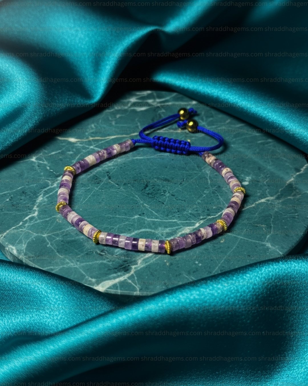 Natural Amethyst Braided Bracelet – Handmade Healing Crystal for Calmness, Protection & Positive Energy