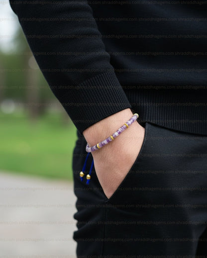 Natural Amethyst Braided Bracelet – Handmade Healing Crystal for Calmness, Protection & Positive Energy