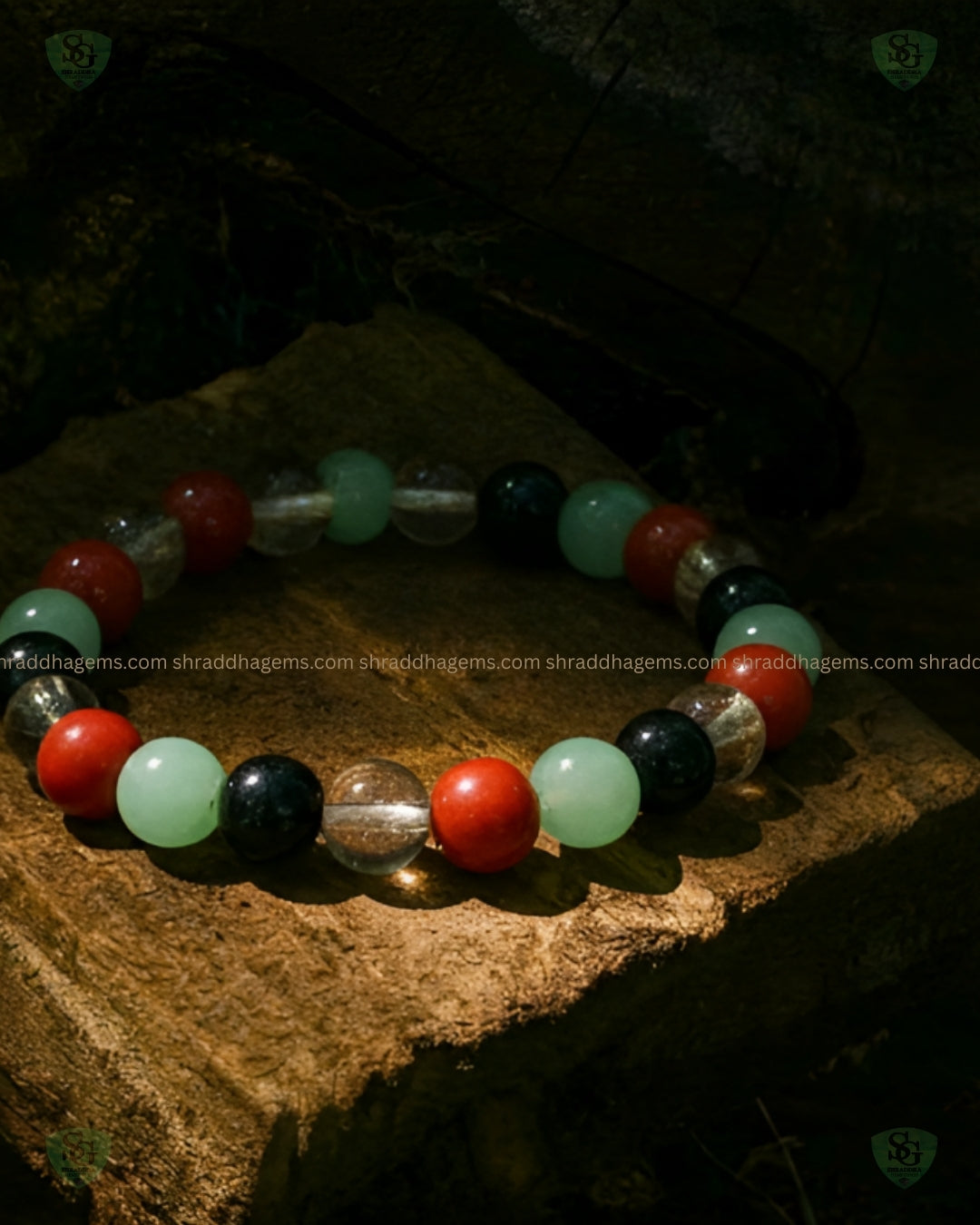 Anti-Addiction Bracelet with Amethyst Raw Stone, Red Jasper, Black Tourmaline, Green Aventurine & Smoky Quartz – Healing Crystal for Detox, Strength & Emotional Balance