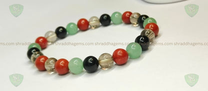 Anti-Addiction Bracelet with Amethyst Raw Stone, Red Jasper, Black Tourmaline, Green Aventurine & Smoky Quartz – Healing Crystal for Detox, Strength & Emotional Balance