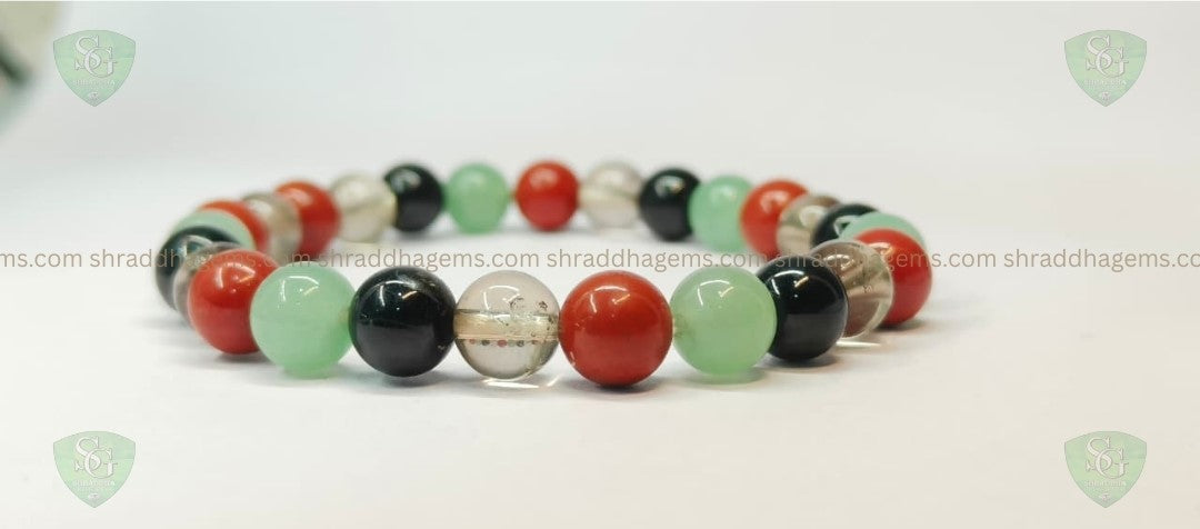 Anti-Addiction Bracelet with Amethyst Raw Stone, Red Jasper, Black Tourmaline, Green Aventurine & Smoky Quartz – Healing Crystal for Detox, Strength & Emotional Balance