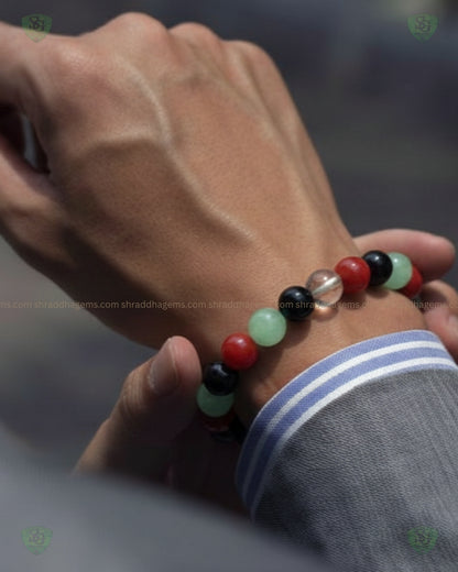 Anti-Addiction Bracelet with Amethyst Raw Stone, Red Jasper, Black Tourmaline, Green Aventurine & Smoky Quartz – Healing Crystal for Detox, Strength & Emotional Balance