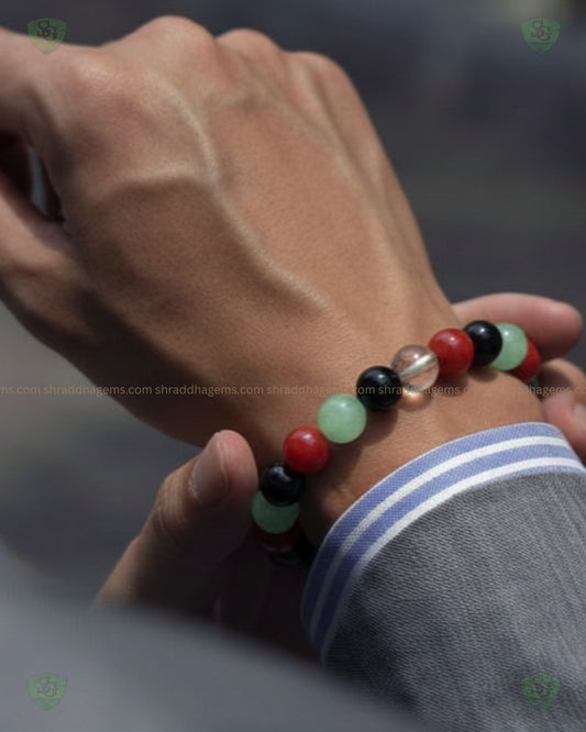 Anti-Addiction Bracelet with Amethyst Raw Stone, Red Jasper, Black Tourmaline, Green Aventurine & Smoky Quartz – Healing Crystal for Detox, Strength & Emotional Balance