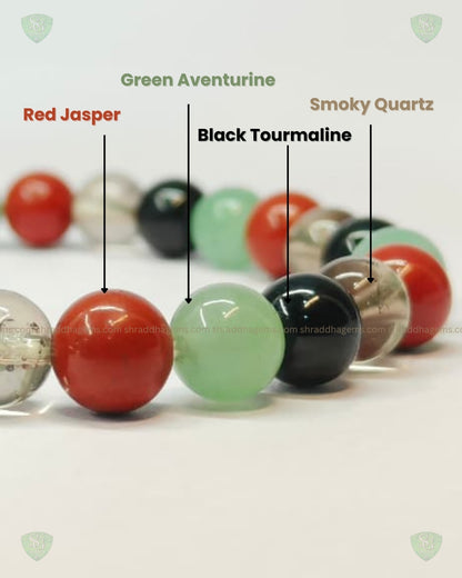 Anti-Addiction Bracelet with Amethyst Raw Stone, Red Jasper, Black Tourmaline, Green Aventurine & Smoky Quartz – Healing Crystal for Detox, Strength & Emotional Balance