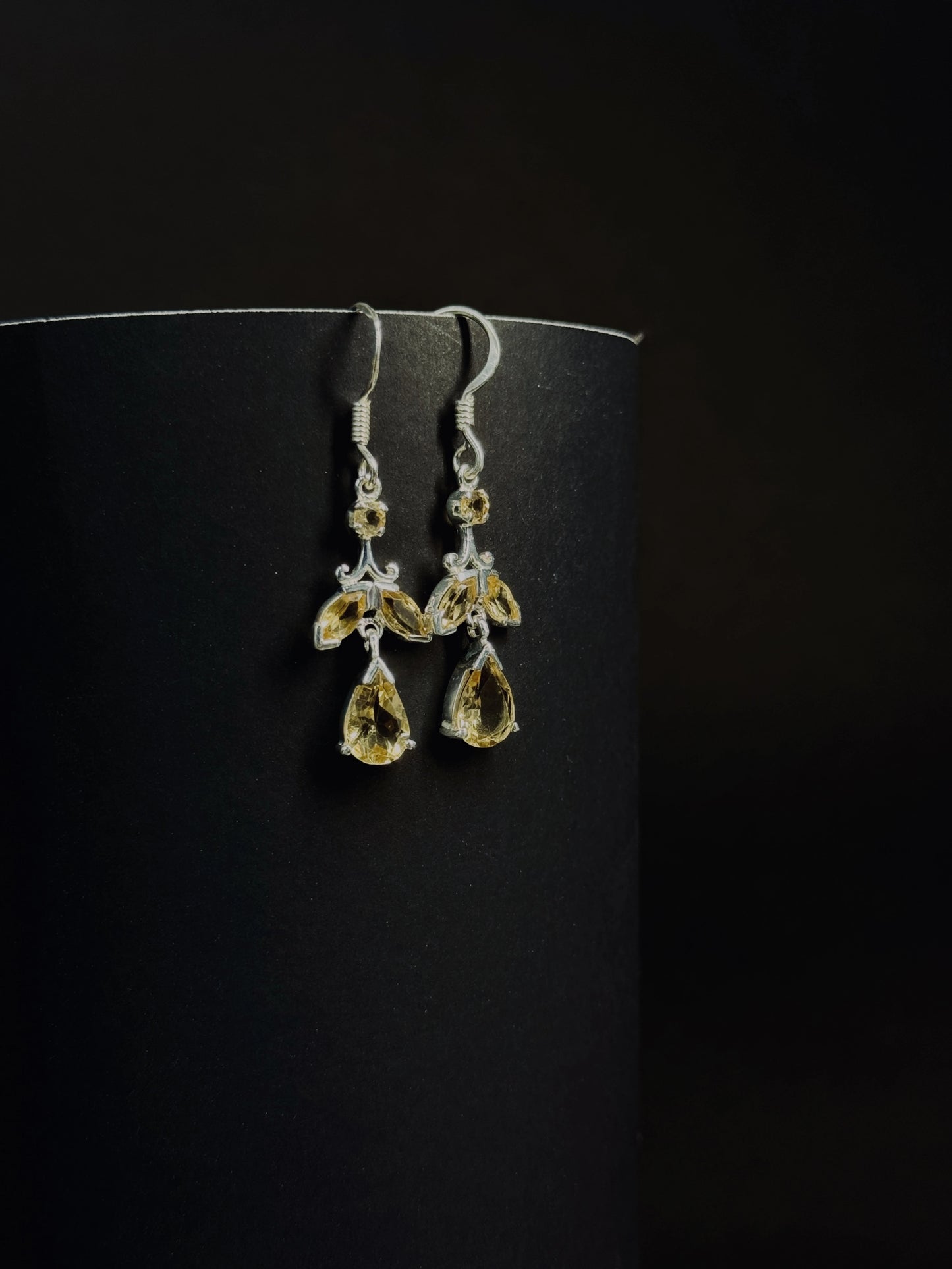 Natural Citrine Floral Drop Earrings – 925 Sterling Silver Leaf & Teardrop Cluster | November Birthstone