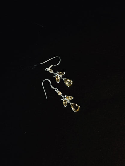 Natural Citrine Floral Drop Earrings – 925 Sterling Silver Leaf & Teardrop Cluster | November Birthstone