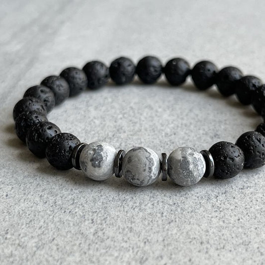 Black&Grey Stone Bond Bracelet for men's Fashion & style