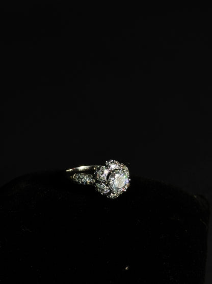 Natural White Topaz Floral Ring – 925 Sterling Silver Vintage Halo Cluster | Promise Ring