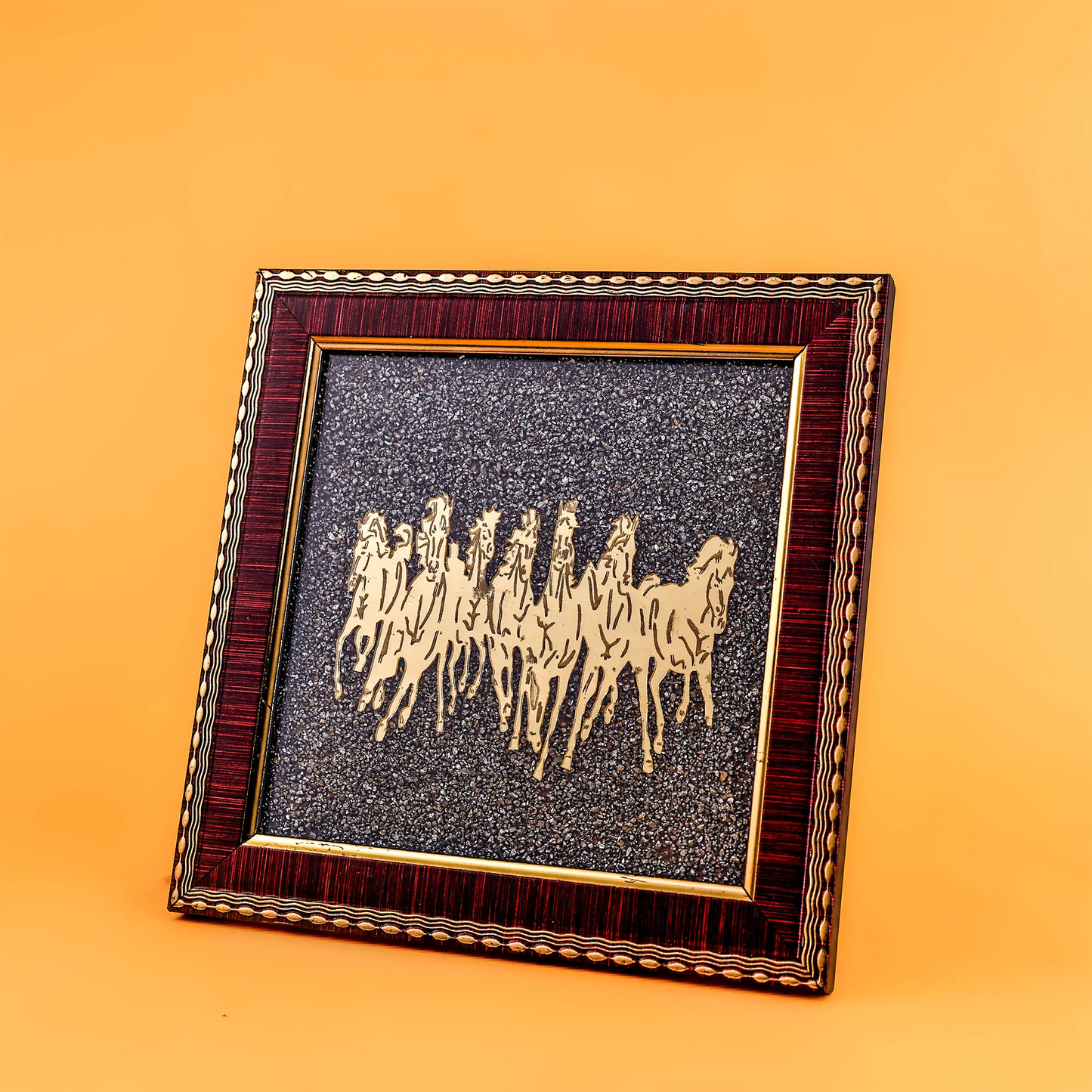 7 Running Horses Pyrite Stone Frame | Vastu Wealth & Success Decor