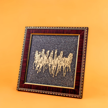 7 Running Horses Pyrite Stone Frame | Vastu Wealth & Success Decor