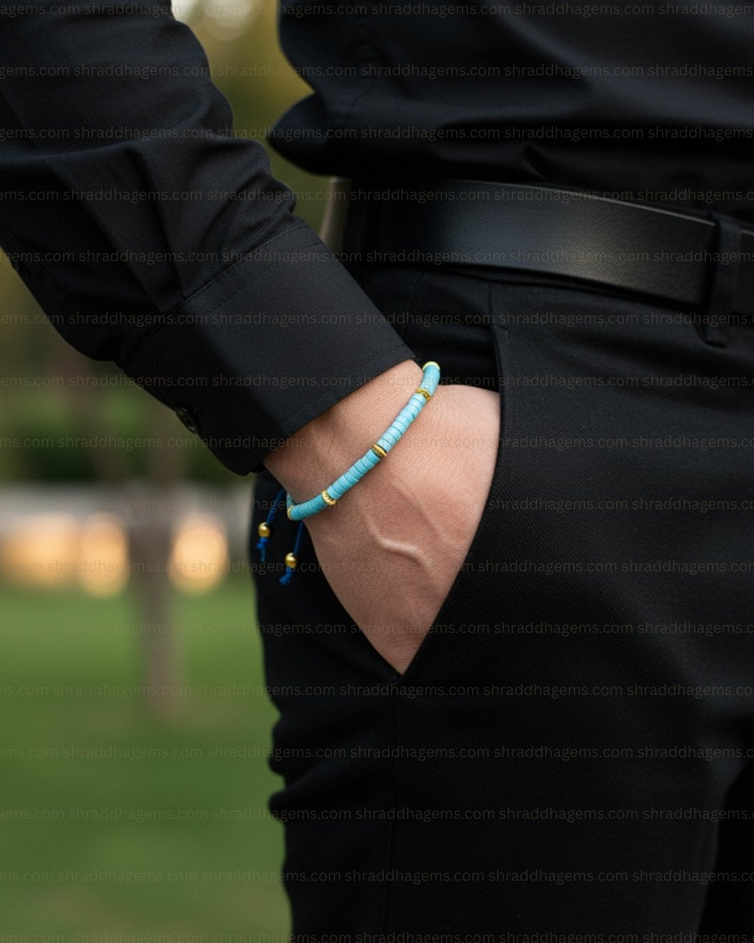 Natural Turquoise Crystal Braided Bracelet – Healing Stone Jewelry for Peace, Protection & Confidence